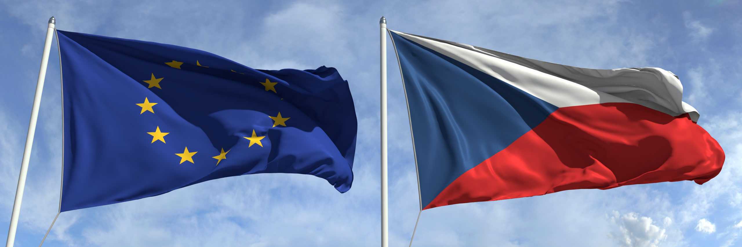 National flags of the European Union and the Czech Republic, 3d rendering